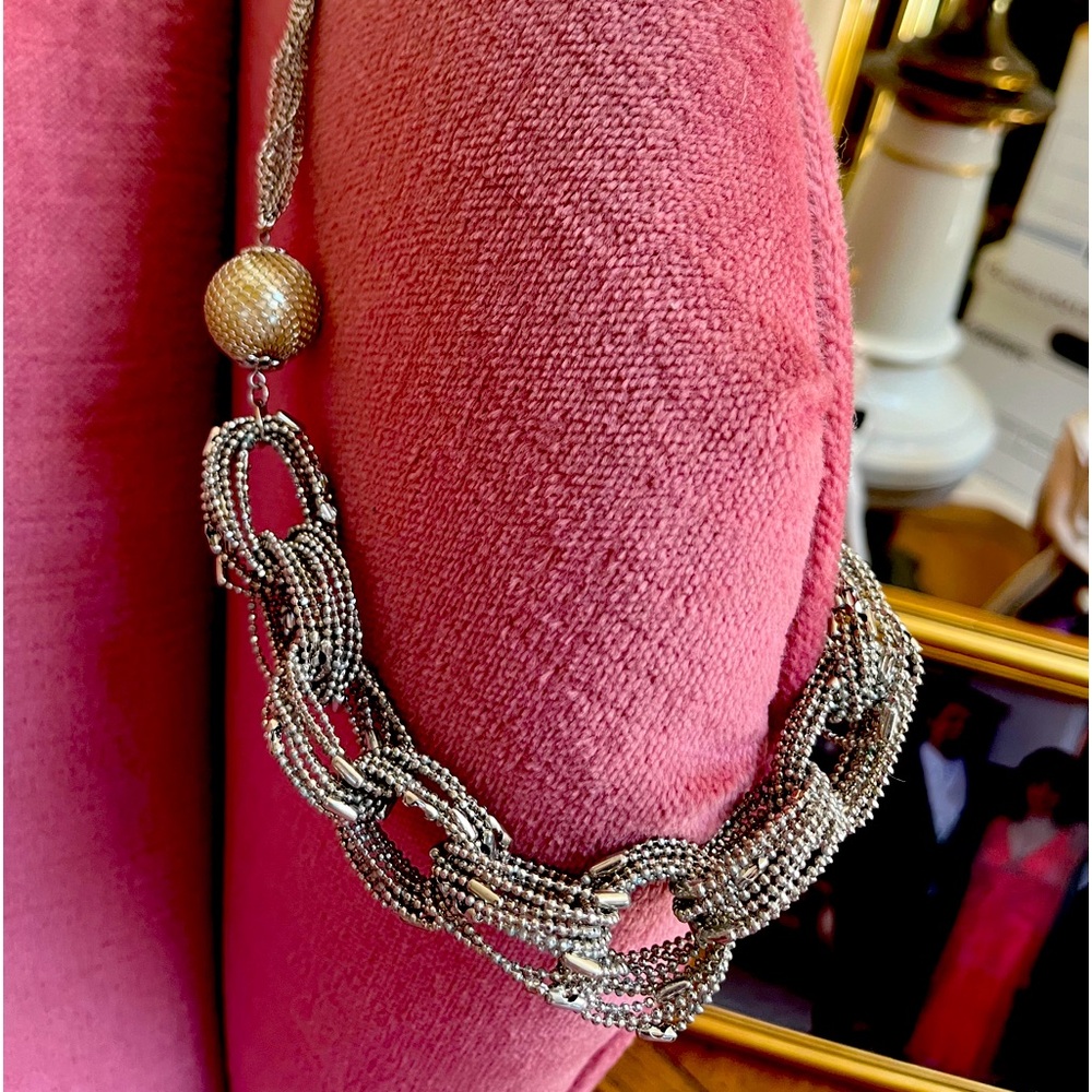 Uniquely designed Silvertone chain link and pearl necklace-24 inches long